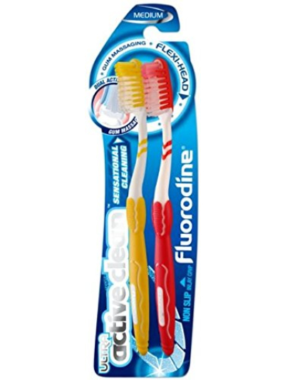 FLUORODINE ULTRA CLEAN ACTIVE CLEAN MEDIIUM TOOTHBRUSH TWIN PACK