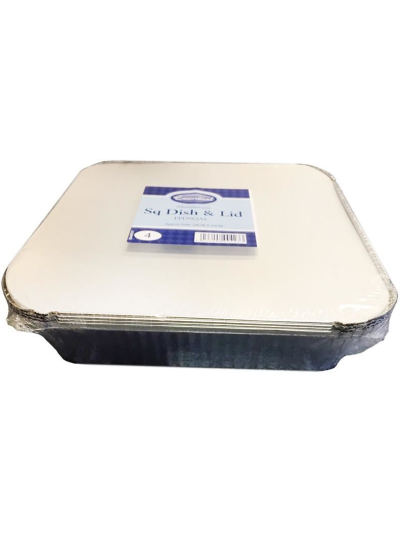 FOIL SQUARE DISH & LID 24CMX24CM(2D+L) PK4
