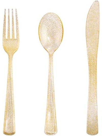 UNIQUE  ASST GOLD GLITTER CUTLERY 18 ASST