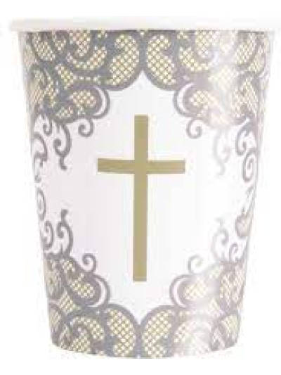 UNIQUE GOLD CROSS 9OZ CUPS PK8