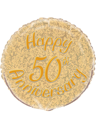 UNIQUE 18" GOLDEN HAPPY 50 ANNIVERSARY PRISMATIC BALLOON
