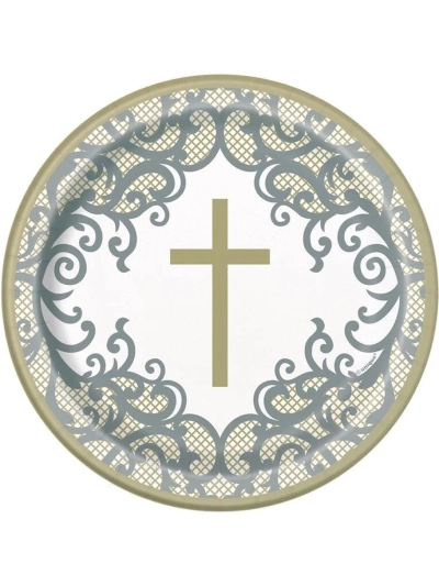 UNIQUE 9"  GOLD CROSS  DISPOSABLE PLATES PK8