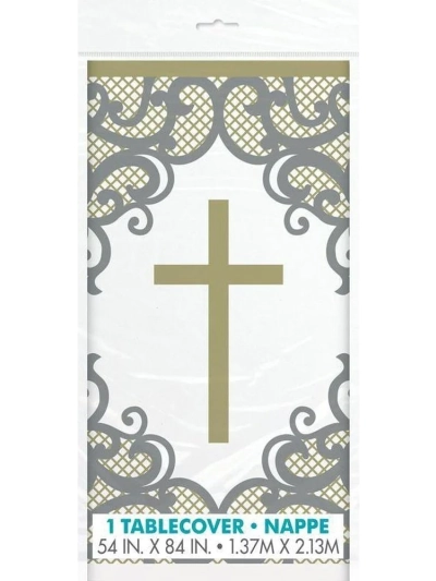 UNIQUE GOLD CROSS PLASTIC TABLECOVER