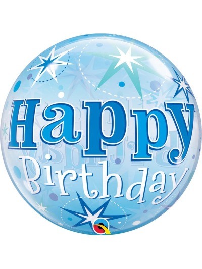 QUALATEX 22″ BLUE STARBURST HAPPY BIRTHDAY BUBBLE BALLOON