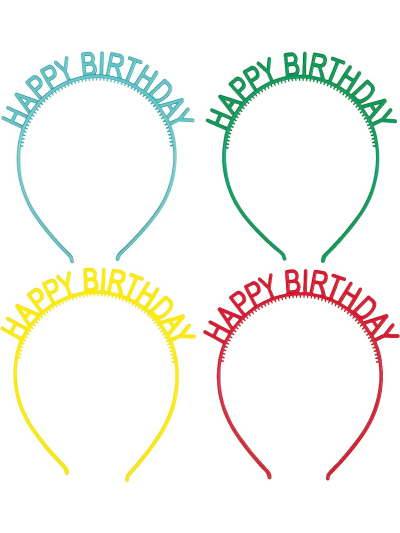 UNIQUE CHEERFUL HAPPY BIRTHDAY HEADBAND ASST PK4