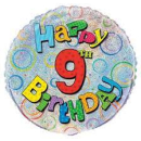 UNIQUE 18" HAPPY 9TH BIRTHDAY PRISMATIC BALLOON