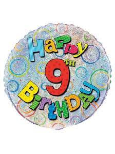 UNIQUE 18" HAPPY 9TH BIRTHDAY PRISMATIC BALLOON