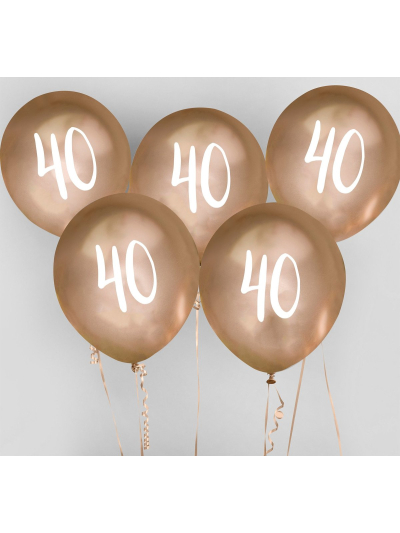 HOOTYBALLOO GOLD 12" BALLOON AGE 40 5PK