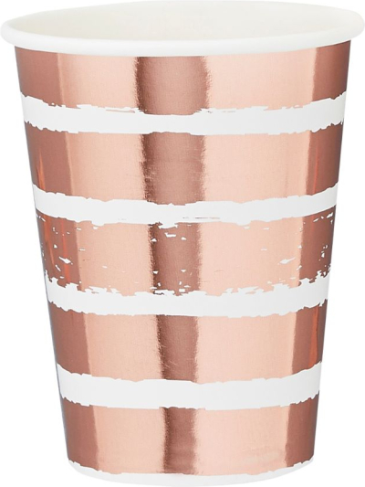 ROSE GOLD STRIPED PAPER CUPS PK10