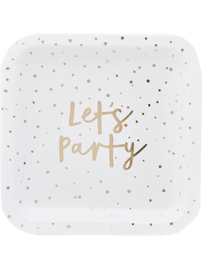 GOLD LETS PARTY 9" PAPER PLATES PK8