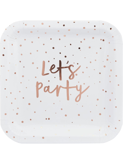 ROSE GOLD LETS PARTY 9" PLATES PK8
