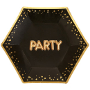 UNIQUE BLACK & GOLD PARTY MEDIUM HEXAGONAL DISPOSABLE PLATES