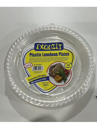 EXQUZIT CLEAR PLASTIC 9IN PLATES PK14