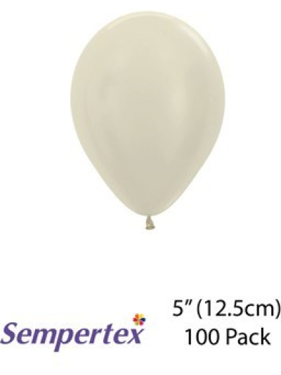 SEMPERTEX 5" ROUND SATIN IVORY BALLOONS PK100