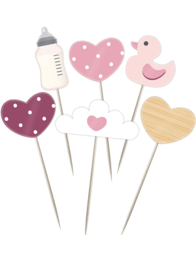CARD PINK CAKE PICKS 6 ASST