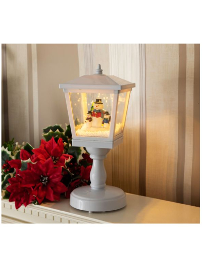 31CM LANTERN SNOWBLOWER SANTA-SNOWMAN (WHITE)