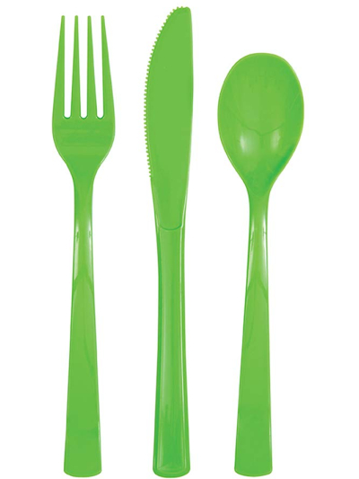 UNIQUE ASST LIME GREEN  CUTLERY 18PC