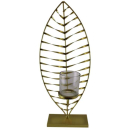 LARGE GOLD LEAF CANDLE HOLDER WITH GLASS JAR 46.5 X 19CM