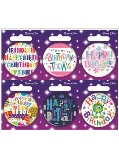 S/ELVIN HAPPY BDAY BADGE 54MM ASSORTED: SEND ACCORDING TO AVAIBILITY