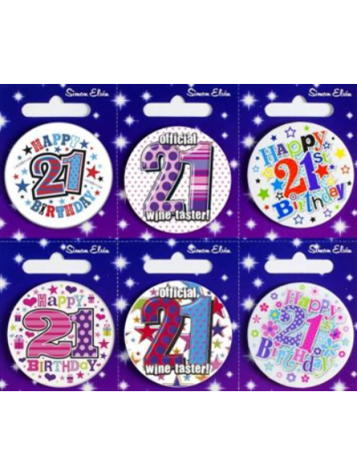 S/ELVIN BADGE AGE 21 54MM: ASSORTED: SEND ACCORDING TO AVAIBILTY