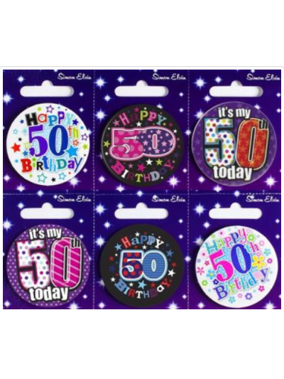 S/ELVIN BADGE AGE 50 54MM: ASSORTED: SEND ACCORDING TO AVAIBILITY