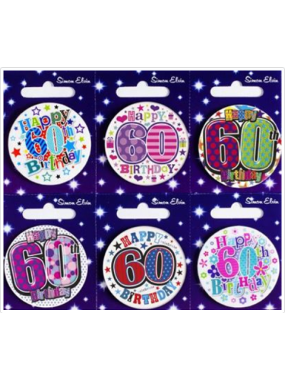 S/ELVIN BADGE AGE 60 54MM: ASSORTED SEND ACCORDING TO AVABILITY