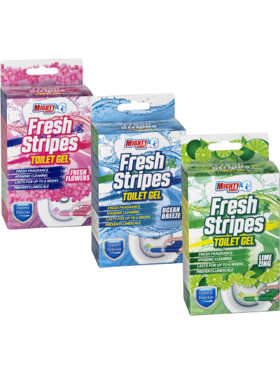 MIGHTY BURST FRESH STRIPES TOILET GELS: SOLD SINGLE AND IN CASE