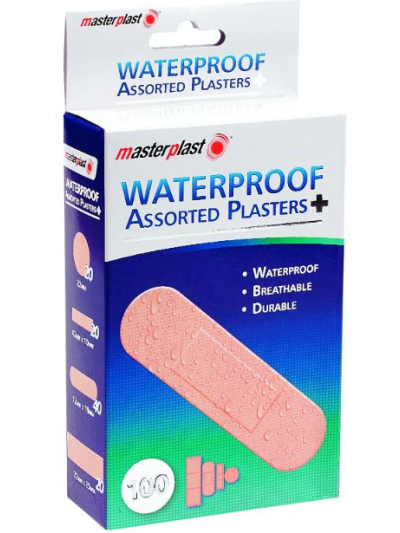 MASTERPLAST WATERPROOF ASSORTED PLASTERS PK100:4 SIZES