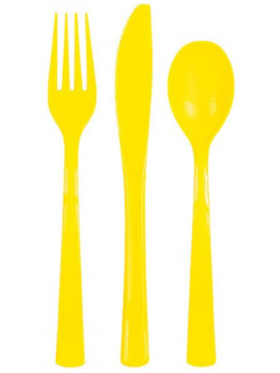 UNIQUE ASST NEON YELLOW  CUTLERY 18PC