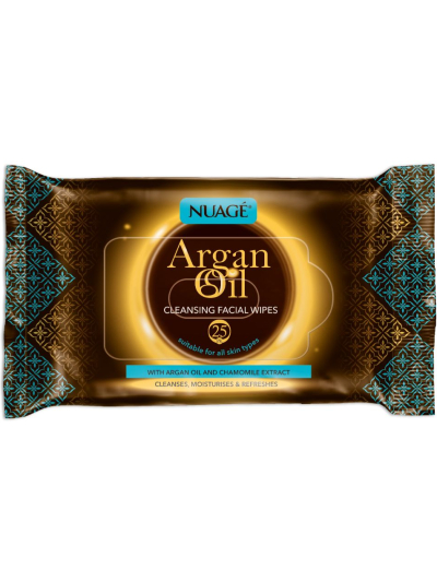NUAGE ARGAN OIL CLEANSING FACIAL WIPES FOR ALL SKIN TYPES, TWIN PACK