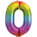 UNIQUE 34" RAINBOW FOIL BALLOON NUMBER 0