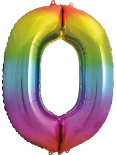 UNIQUE 34" RAINBOW FOIL BALLOON NUMBER 0