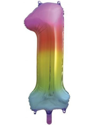 UNIQUE 34" RAINBOW FOIL BALLOON NUMBER 1