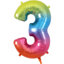 UNIQUE 34" RAINBOW FOIL BALLOON NUMBER 3