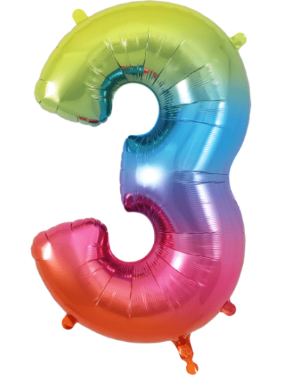 UNIQUE 34" RAINBOW FOIL BALLOON NUMBER 3