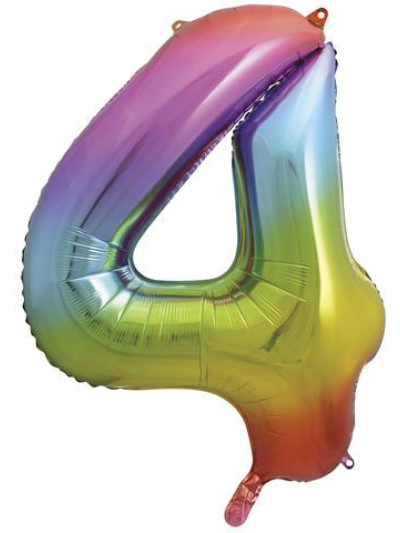 UNIQUE 34" RAINBOW FOIL BALLOON NUMBER 4