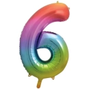 UNIQUE 34" RAINBOW FOIL BALLOON NUMBER 6