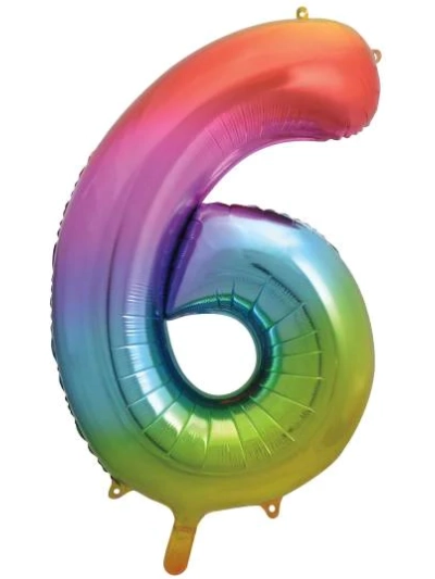 UNIQUE 34" RAINBOW FOIL BALLOON NUMBER 6