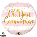 QUALATEX 18" ON YOUR COMMUNION PINK STRIPES FOIL BALLOON