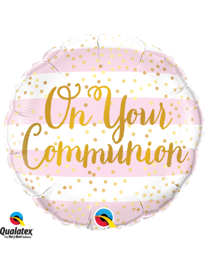 QUALATEX 18" ON YOUR COMMUNION PINK STRIPES FOIL BALLOON
