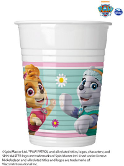 PAW PATROL SKYE & EVEREST PLASTIC CUPS 200ML PK8
