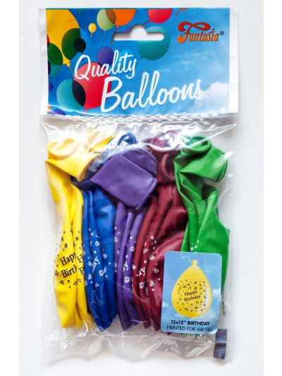 FANTASIA 15X12" HAPPY BIRTHDAY BALLOONS 15PC