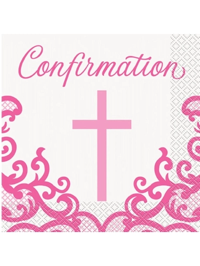 UNIQUE FANCY PINK CROSS CONFIRMATION NAPKINS 16