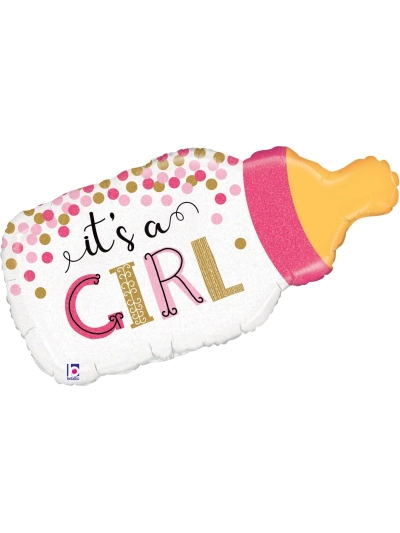 BETALIIC CONFETTI 33" BABY GIRL BOTTLE SHAPE BALLOON