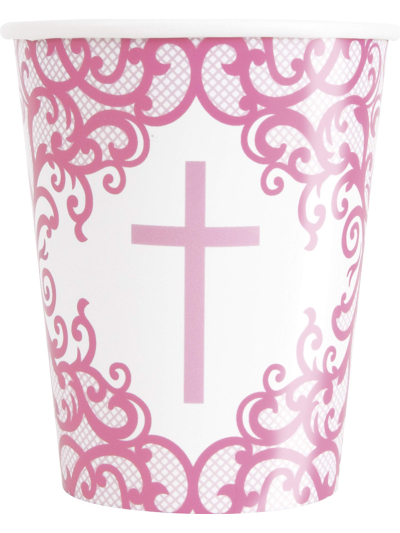 UNIQUE PINK HOLY COMMUNION CROSS PAPER CUPS