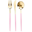 UNIQUE METALLIC GOLD & LIGHT PINK PLASTIC CUTLERY PK12