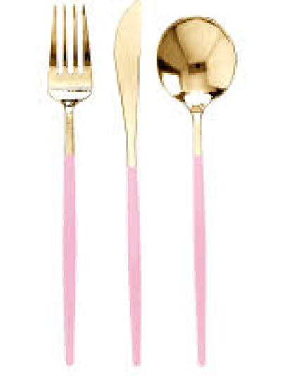 UNIQUE METALLIC GOLD & LIGHT PINK PLASTIC CUTLERY PK12