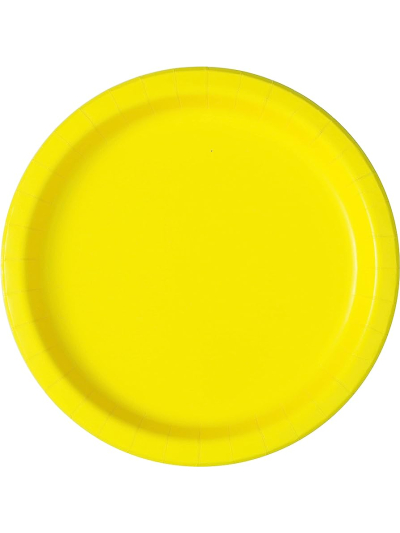 UNIQUE 9" NEON YELLOW DISPOSABLE ROUND PLATES PK16
