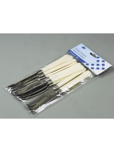 ESSENTIAL PLASTIC KNIVES CREAM & SILVER PK12