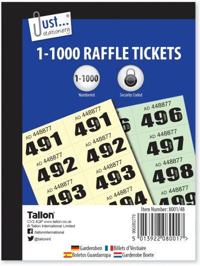 JUST STATIONERY 1-1000 RAFFLE TICKET SOLD SINGLE BOOK